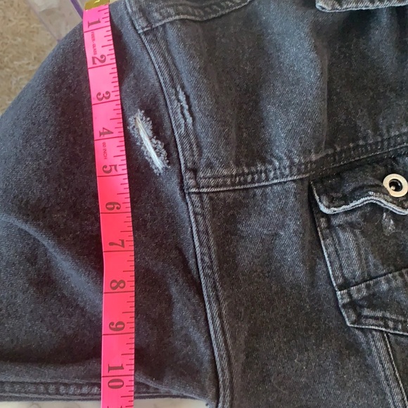 Zara Black Distressed Eyelet Lace-Up Denim Jacket - Picture 15 of 16